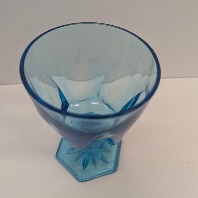 Hazel Atlas Capri Electric Blue Gothic Glass Trinket Dish & Glass