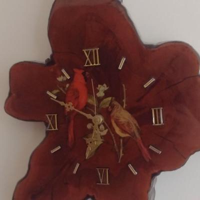Custom Live Edge Wall Clock with Cardinal Bird Theme Decor