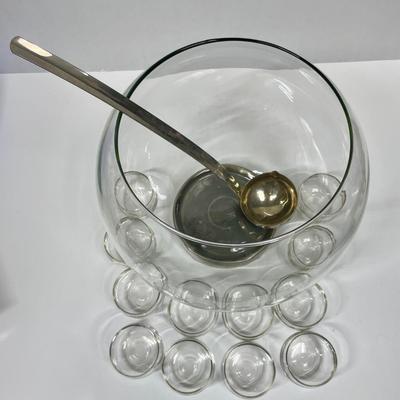 Mid Century set - Bubble Punch Bowl , 12 Bubble Cups & Silver-plated Laddie