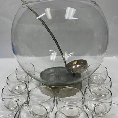 Mid Century set - Bubble Punch Bowl , 12 Bubble Cups & Silver-plated Laddie