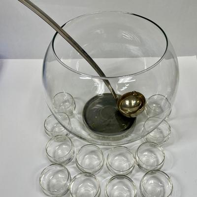 Mid Century set - Bubble Punch Bowl , 12 Bubble Cups & Silver-plated Laddie