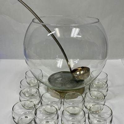 Mid Century set - Bubble Punch Bowl , 12 Bubble Cups & Silver-plated Laddie
