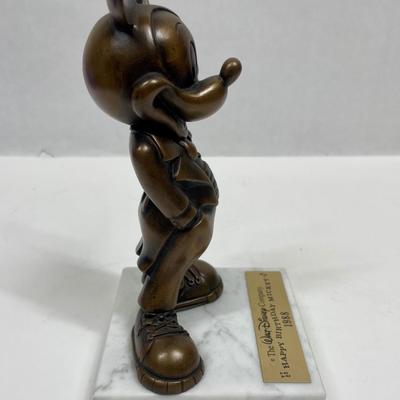 Mickey Mouse Vintage Pride Lines Disney (1988) Happy Birthday Mickey Bronze Tone Sculpture on Marble Base