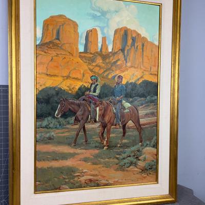 Original Oil Painting Southern Utah Navajo's on Horseback by Paul Mann