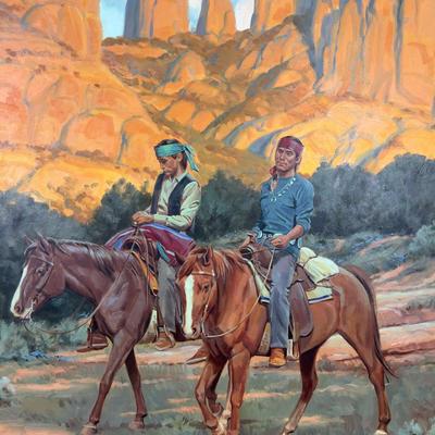 Original Oil Painting Southern Utah Navajo's on Horseback by Paul Mann