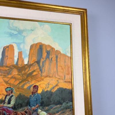Original Oil Painting Southern Utah Navajo's on Horseback by Paul Mann
