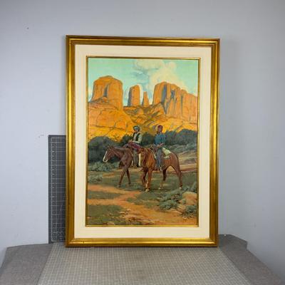 Original Oil Painting Southern Utah Navajo's on Horseback by Paul Mann