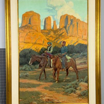 Original Oil Painting Southern Utah Navajo's on Horseback by Paul Mann
