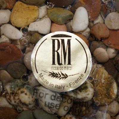 River Rock stones set under plexiglass plate and 18" ceramic vase w/ inlay of bamboo