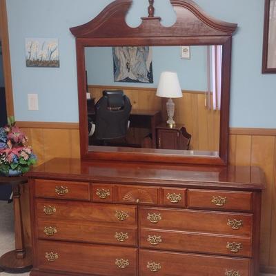 Vaughan of Virginia Mahogany Finish Three Over Six Dresser with Mirror