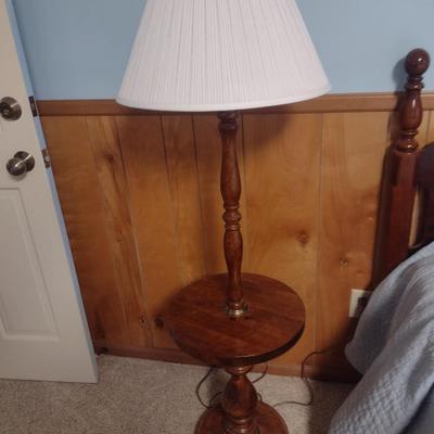 Wood Post Floor Lamp with Table Shelf