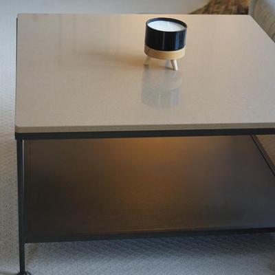 36" by 36" Excellent style onyx top coffee table w/ quality black wrought metal base