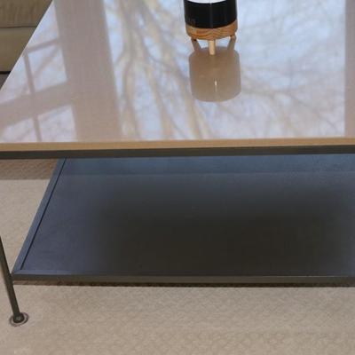36" by 36" Excellent style onyx top coffee table w/ quality black wrought metal base