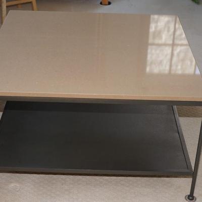 36" by 36" Excellent style onyx top coffee table w/ quality black wrought metal base