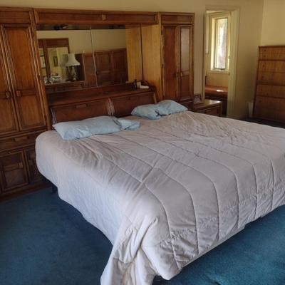King Size Bed with Wall Unit Storage Cabinets