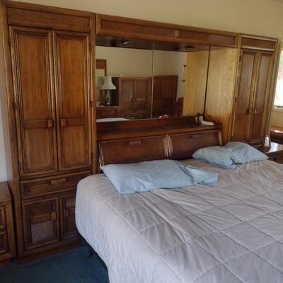 King Size Bed with Wall Unit Storage Cabinets