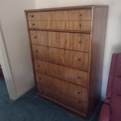 Wood Finish MCM Style Six Drawer Dresser