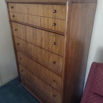 Wood Finish MCM Style Six Drawer Dresser