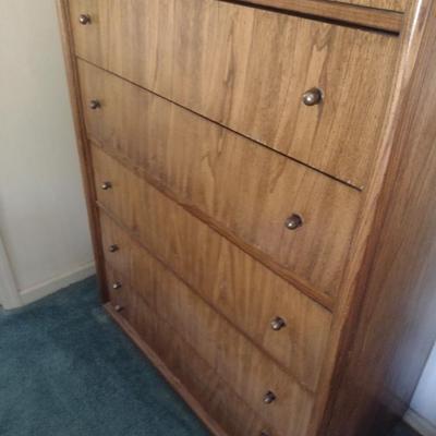 Wood Finish MCM Style Six Drawer Dresser