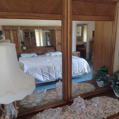 Wood Finish Six Drawer Dresser with Sweater Drawers and Double Mirrors