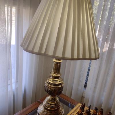 Pair of Brass Table Lamps with Shades