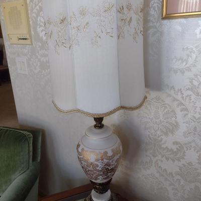 Vintage Satin Milk Glass Lamp with Gold Accent Design