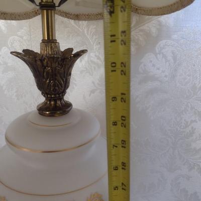 Vintage Satin Milk Glass Lamp with Gold Accent Design