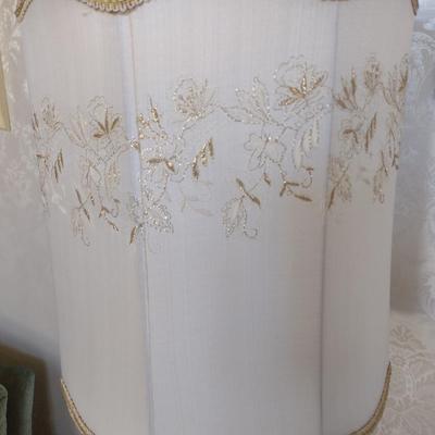 Vintage Satin Milk Glass Lamp with Gold Accent Design