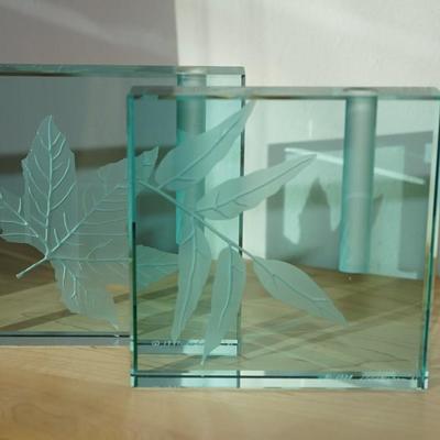 STEPHEN SCHLANSER SIGNED ETCHED FERN BUD VASES /SQUARE 5"