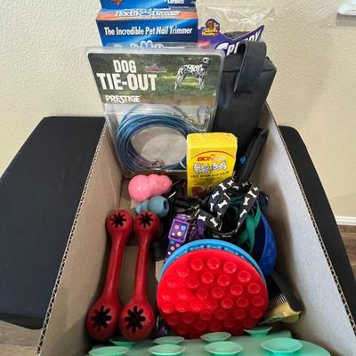 Box of dog supplies