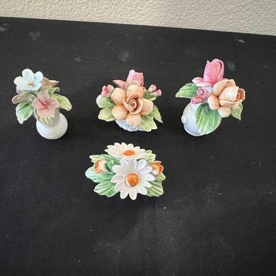 4 Mini Bisque Flower Bouquets