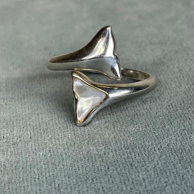 Whale tail mother of pearl and sterling ring 8