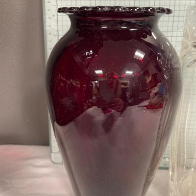 3 tall vases including ruby red and 2 made in Poland