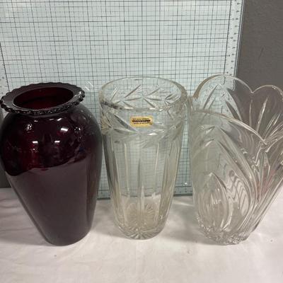 3 tall vases including ruby red and 2 made in Poland