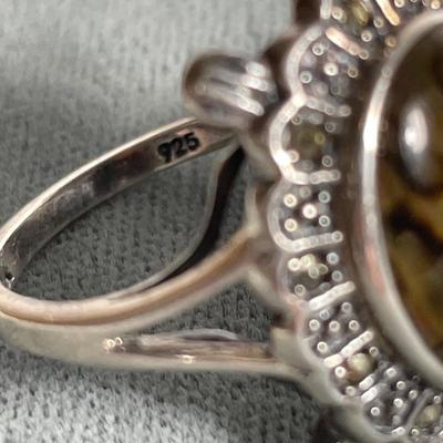 Abalone marcasite Turtle Sterling silver ring 9