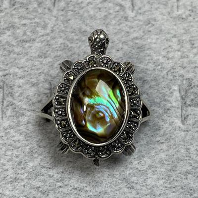 Abalone marcasite Turtle Sterling silver ring 9