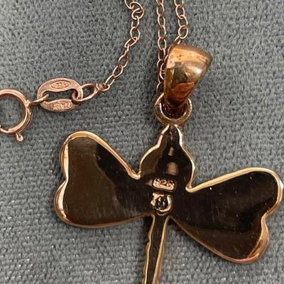 Rose gold over Sterling silver Pink Opal Dragonfly necklace