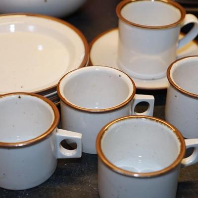 DANSK " BROWN MIST" COFFEE SET PLUS NINE ROWE POTTERY BROWN GLAZE BOWLS
