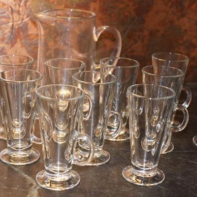 PARTY GLASS WARE SET OF 14 HANDLED CUPS AND PITCHER