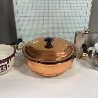 Coppercraft Guild pot with Hersey Mugs and flask
