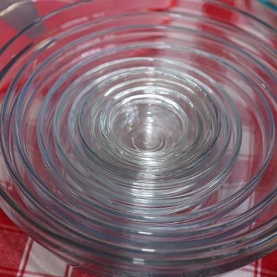 FRENCH GLASS NESTING BOWLS , PYREX , OXO UTENSILS & BAKING TOOLS