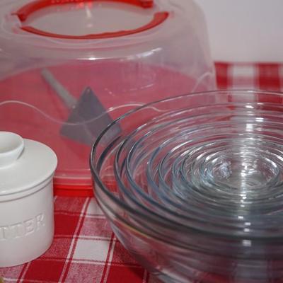 FRENCH GLASS NESTING BOWLS , PYREX , OXO UTENSILS & BAKING TOOLS