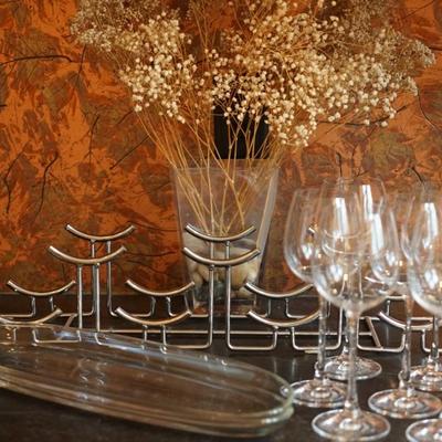 NACHTMANN WINE GLASSES 12 OZ SET OF 6 , CHROME WINE BOTTLE HOLDER