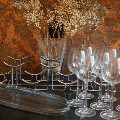 NACHTMANN WINE GLASSES 12 OZ SET OF 6 , CHROME WINE BOTTLE HOLDER