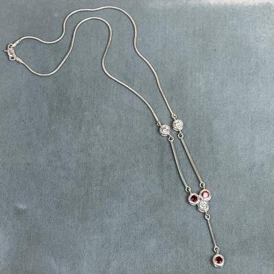 Garnet and CZ sterling Y Necklace