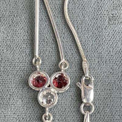 Garnet and CZ sterling Y Necklace