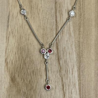 Garnet and CZ sterling Y Necklace