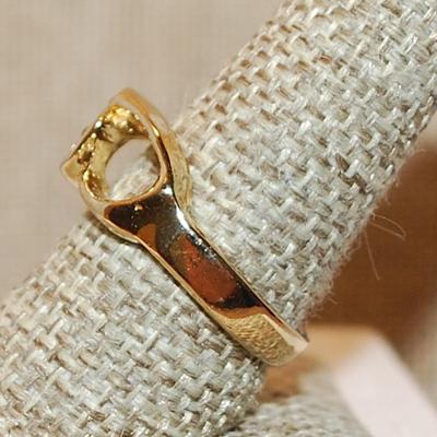 Size 9 ½ VINTAGE Double "Pod" Ring with 4 Clear Stones & Looped Setting and Gold Tone Band (6.5g)