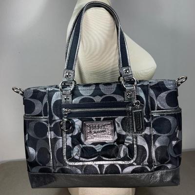 Coach Poppy Black and Silver logo handbag New