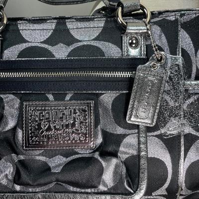 Coach Poppy Black and Silver logo handbag New